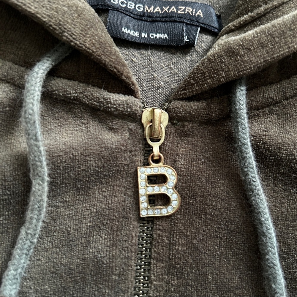 BCBGMaxAzria Olive Green Velour Zip Up Embroidered Studded Size Large - Picture 9 of 12